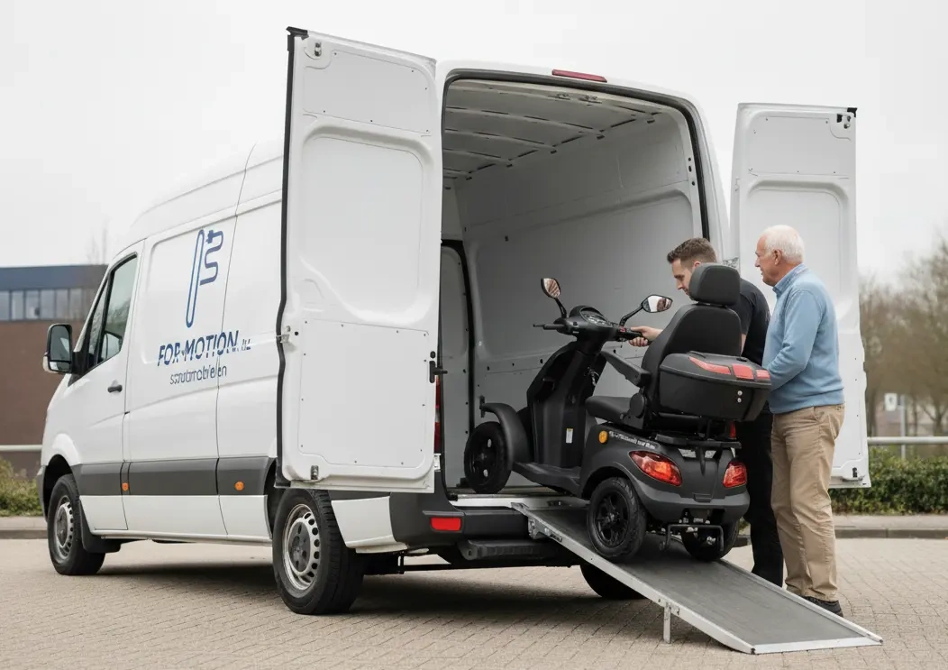 A For Motion adviser going through a mobility scooter with a customer