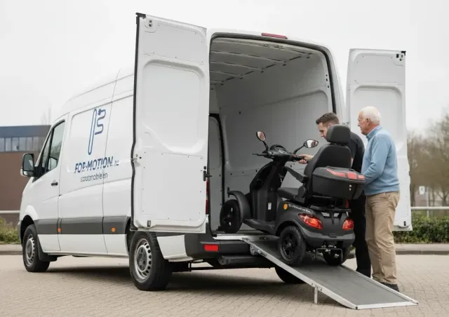 A For Motion adviser going through a mobility scooter with a customer
